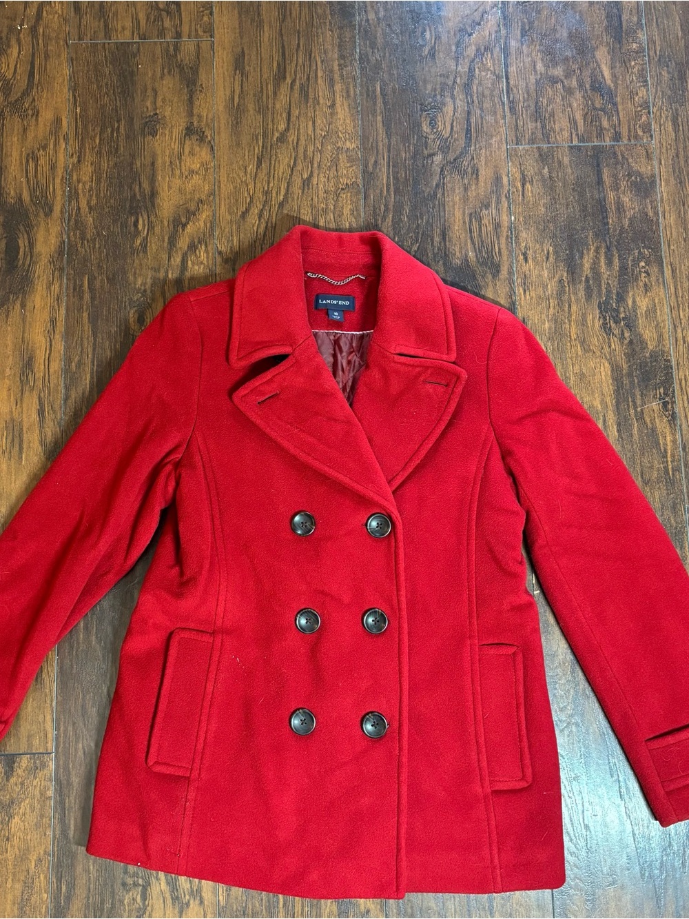 Women’s Lands' End Red Double-Breasted Wool Peacoat Size 10